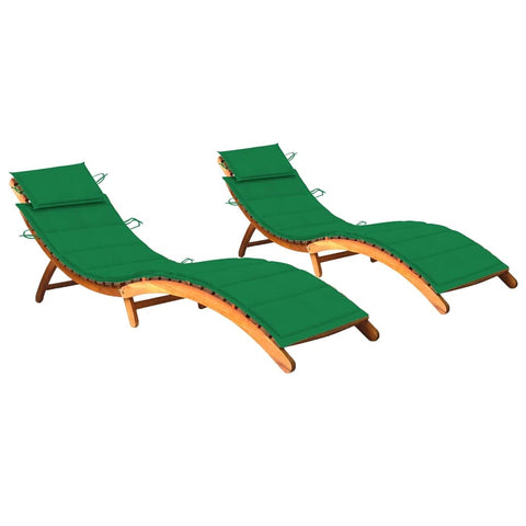 vidaXL Patio Lounge Chair 2 Pcs, Outdoor Chaise Lounge Chair with Cushion, Sunlounger, Sunbed for Backyard Poolside, Retro Style, Solid Acacia Wood