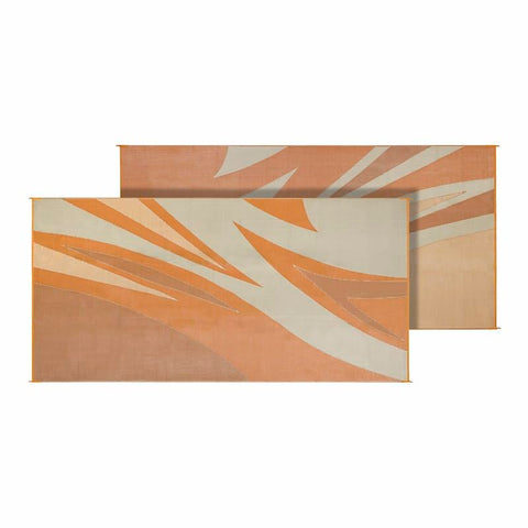 Faulkner Patio Mat 45638S, Summer Waves Design, 16 Foot Length x 8 Foot Width, Tan/Gold, Polypropylene, Reversible Fabric, Without Grommets/Storage Bag, with Corner Tie-Downs