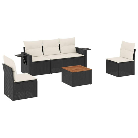 vidaXL Patio Sofa Set with Cushions 6 Piece, Outdoor Conversation Set, Sectional Sofa for Balcony Garden, Patio Furniture, Black Poly Rattan