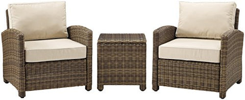 Bradenton 3Pc Wicker Outdoor Chair Set Sand/Weathered Brown - Side Table & 2 Armchairs