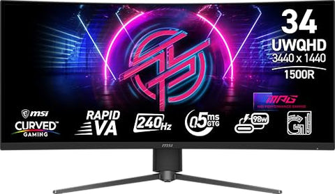 msi MPG 491CQP QD-OLED, 49 Curved OLED Gaming Monitor, 5120 x 1440 (DQHD), 0.03ms Response time, 144Hz, True Black HDR 400, HDMI, DP Port, USB Type C, Tilt, Height
