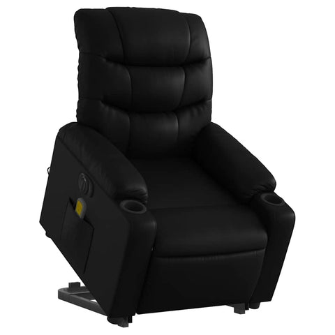 vidaXL Black Faux Leather Electric Massage Recliner Chair with Stand Up Lift, Cup Holders, Side Pocket, Vibration Massage, and Adjustable Positions for Comfortable Seating in Living Room