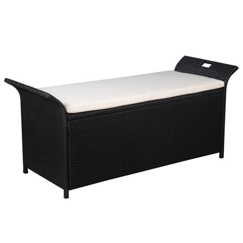 vidaXL Poly Rattan Storage Bench with Cushion, Indoor/Outdoor Ottoman Garden Bench, Waterproof Design, Easy Maintenance, 19.7" x 54.3" x 23.6" Black