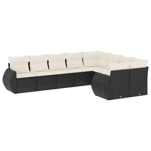 vidaXL Patio Sofa Set with Cushions 9 Piece, Outdoor Conversation Set, Sectional Sofa for Balcony Garden, Modern Style, Black Poly Rattan