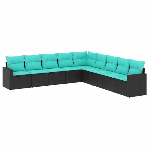 vidaXL 9-Piece Patio Sofa Set with Cushions, Black Poly Rattan Outdoor Furniture, Modular Design