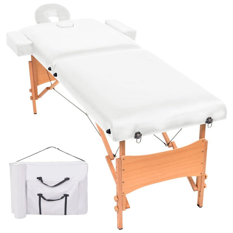 vidaXL 2-Zone Folding Massage Table with Adjustable Height, Headrest & Arm Rests - Portable & Easy to Store, Faux Leather Upholstery, Withstand Capacity up to 330.7 lb - White