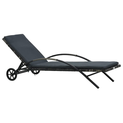 vidaXL Outdoor Sun Lounger with Cushion - Poly Rattan Garden Patio Furniture with Wheels, Anthracite & Dark Gray, Weather-Resistant and Adjustable Backrest