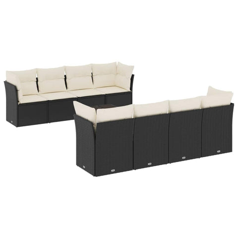 vidaXL Patio Sofa Set with Cushions 9 Piece, Patio Furniture with Glass Table, Outdoor Conversation Set, Modern Style, Black Poly Rattan