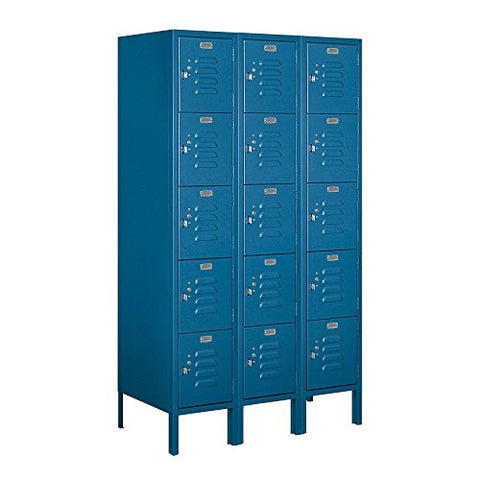 12 Inch Wide Five Tier Box Style Standard Metal Locker - 3 Wide - 5 Feet High - 18 Inches Deep - Blue - Unassembled