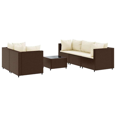 vidaXL 6 Piece Patio Lounge Set with Cushions - Brown Poly Rattan, Weather-Resistant, Tempered Glass Tabletop, Modular Design - Ideal for Outdoor Garden, Patio, Terrace