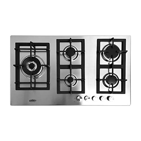 Summit GCJ5SS, 30-Inch-Wide 5-Burner Gas Cooktop, Stainless Steel with Sealed Burners, Cast Iron Grates, NG/LPG Conversion Kit, Wok Ring, Flame Failure Protection, Easy to Clean, Cord Included