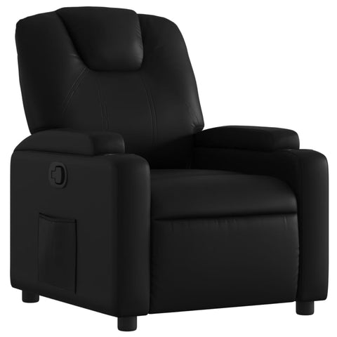 vidaXL Black Faux Leather Manual Recliner - Wingback Armchair with Cup Holders and Handle for Home Theater/Lounge