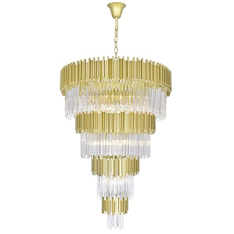 CWI Lighting Deco 40'' 34-Light Down Chandelier with Medallion Gold Finish – for Living Room, Dining Room, Foyer – E12 LED Compatible – Tiered Crystal Glam Statement Fixture
