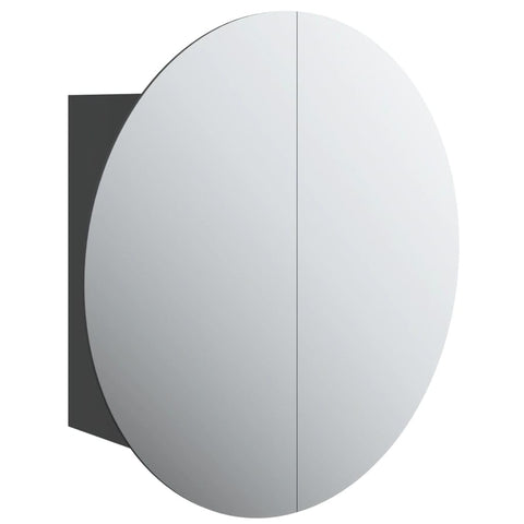 vidaXL Modern Bathroom Cabinet, Wall-Mounted Design with Round Mirror and LED Light, Engineered Wood in Black, Spacious Storage Compartments, 15.7"x15.7"x6.9"