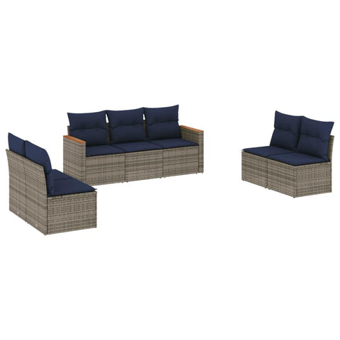 vidaXL 7 Piece Garden Sofa Set with Cushions Grey Poly Rattan