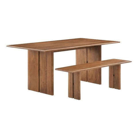 Modway Amistad 72" Solid Wood Modern Farmhouse Rectangular Dining Table and Bench Set in Walnut