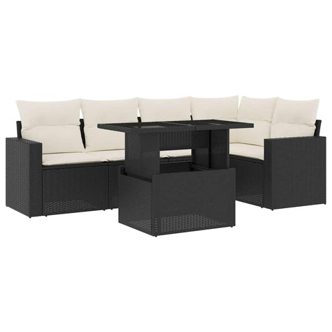 vidaXL Patio Sofa Set with Cushions 6 Piece, Garden Lounge Set, Outdoor Conversation Set, Sectional Sofa for Garden, Modern Style, Black Poly Rattan