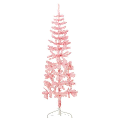 vidaXL Slim Artificial Half Christmas Tree with 246 Tips, 6 ft Height, Vibrant Pink, Space Saving Decoration with Stand, Easy Assembly, Without Ornaments