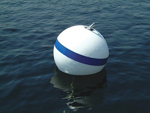 TAYLOR MADE PRODUCTS Sur-Moor T3C Mooring Marine Buoy, White (16") – Hard skin buoy with one-piece polyethylene shell for harsh marine elements – Blue reflective stripe – 60 lb. Buoyancy – 2020108665