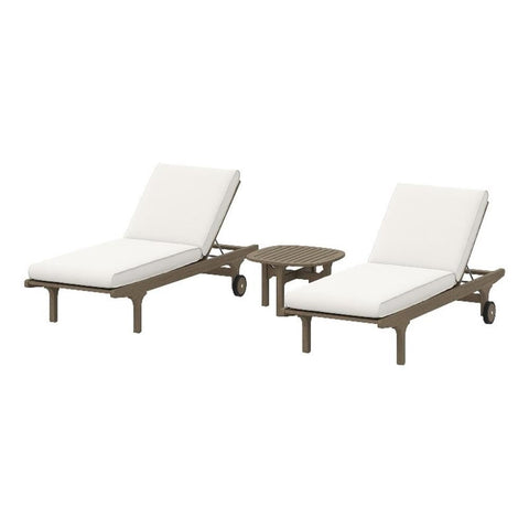 Modway Saratoga Teak Wood Set of 2 Chaise Lounge Chairs and Side Table in Weathered Gray - 3-Piece Outdoor Furniture Set