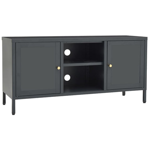 vidaXL Modern Steel TV Stand with Glass Doors, Adjustable Shelf, Durable Anthracite Powder-Coated Construction, 41.3"x13.8"x20.5"