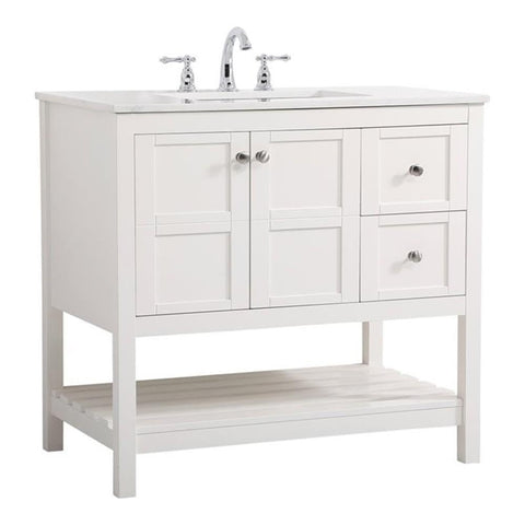 Elegant Decor Theo 36" Steel and Solid Wood Single Bathroom Vanity in White