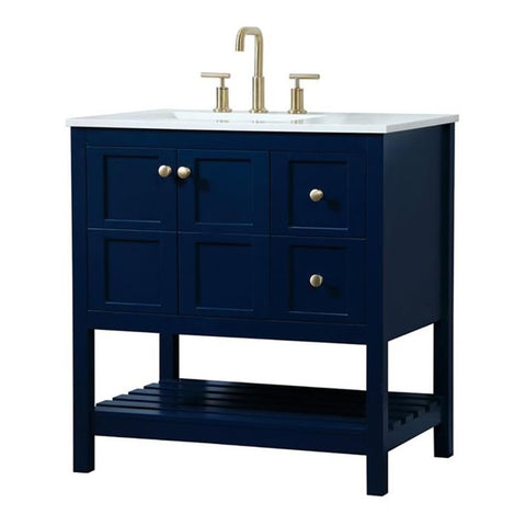 Elegant Decor Theo 32" Zinc Alloy MDF Single Bathroom Vanity in Blue