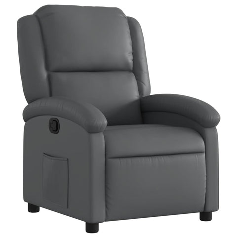 vidaXL Adjustable Wingback Faux Leather Recliner Chair - Gray Manual Reclining Armchair with Side Pocket and Padded Comfort for Elderly in Living Room or Lounge