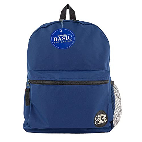 BAZIC Products School Backpack 16" Gray, Lightweight School Bag Padded Back & Adjustable Strap for Students, Travel Bag Fit A4 Notebook, 1-Pack