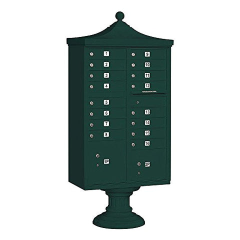 Regency Decorative CBU (Includes CBU, Pedestal, CBU Top and Pedestal Cover - Short) - 16 A Size Doors - Type III - Green - for Use with USPS Access Lock