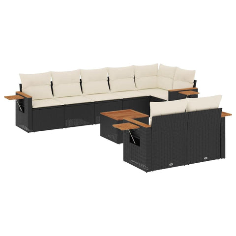 vidaXL Patio Sofa Set with Cushions 9 Piece, Outdoor Furniture Set, Sectional Sofa for Balcony Garden, Outdoor Conversation Set, Black Poly Rattan