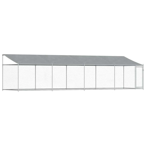 vidaXL Dog Cage - Outdoor Animal Kennel with Roof, Door, Galvanized Steel, Mesh Design, Lockable Entry in Gray, 26.2ft x 6.6ft x 6.6ft