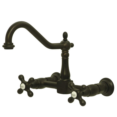 Kingston Brass KS1245AX Heritage Wall Mount Bridge Kitchen Faucet, Oil Rubbed Bronze