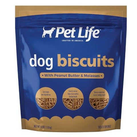 Pet Life Biscuits with Peanut Butter and Molasses Crunchy Dog Treats, 4lb