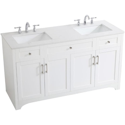 Elegant Decor Moore 60" Double Quartz Top Bathroom Vanity in White