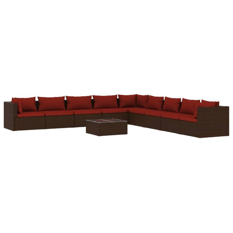 vidaXL Patio Lounge Set 10 Piece, Patio Furniture Set for Outdoor Garden, Sectional Sofa with Cushions, Corner Sofa, Poly Rattan Brown