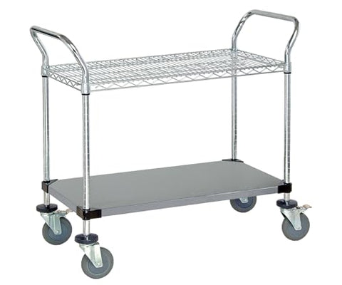 UTILITY CART 1 WIRE 1 SOLID SHELF STAINLESS