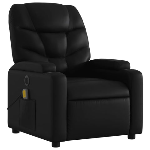 vidaXL Adjustable Black Faux Leather Electric Massage Recliner Chair - Auto-Backrest, Vibration Program, Cup Holder