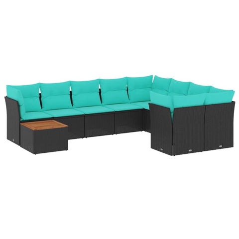 vidaXL Patio Sofa Set with Cushions 10 Piece, Outdoor Conversation Set, Patio Furniture Set for Balcony Garden, Modern Style, Black Poly Rattan
