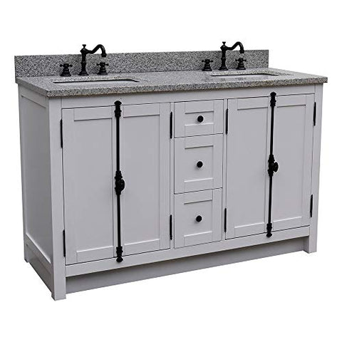 Bellaterra Home 400100-55-GA-GY Double Sink Vanity-Glacier Ash Cabinet with Grey Granite Top, 55 Inches