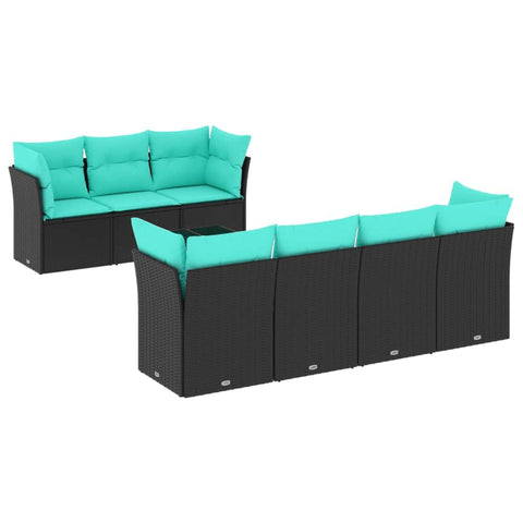 vidaXL Patio Sofa Set with Cushions 8 Piece, Sectional Sofa with Glass Table, Outdoor Conversation Set, Modern Style, Black Poly Rattan