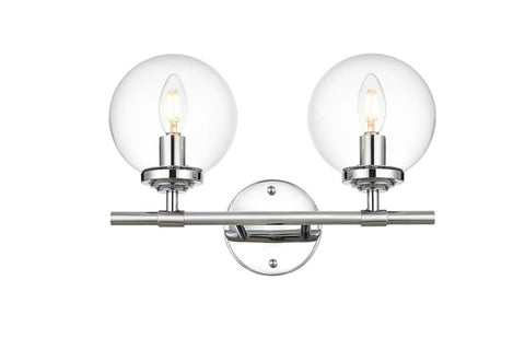 Living District Ingrid 2-Light Iron & Glass Bath Sconce in Chrome and Clear