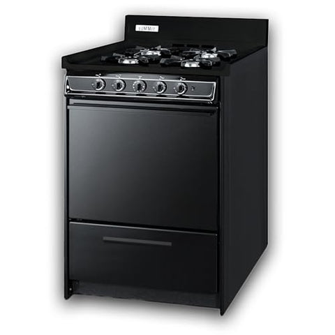 ummit 24" Gas Range, 4 Opened Burners, 2.92 cu.ft Capacity, ADA Compliant, Black- TNM6107C