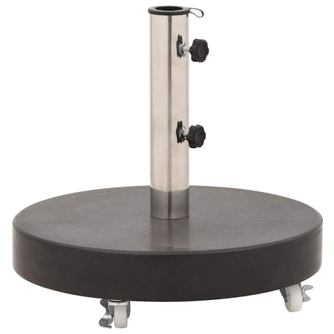 vidaXL 66.1lb Round Umbrella Base with Wheels, Patio Parasol Base for 1.5"/1.9" Pole Sizes, Granite Plate, Stainless Steel Pipe, Elegant Style, Ø17.7 Black