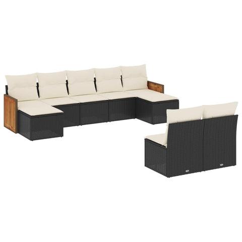 vidaXL Patio Sofa Set with Cushions 9 Piece, Outdoor Conversation Set, Sectional Sofa for Balcony Garden, Modern Style, Black Poly Rattan