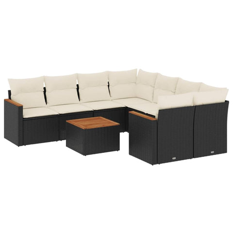 vidaXL Patio Sofa Set with Cushions 9 Piece, Outdoor Conversation Set with Storage, Patio Furniture Set, Modern Style, Black Poly Rattan
