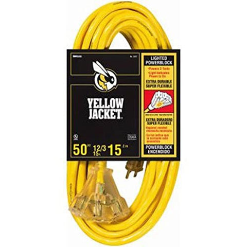 Southwire Outdoor Extension Cord - Power Light Indicator Cable for Heavy Duty Tools - SJTW - 12 Gauge - Water Resistant - High Visibility - Yellow - 50 Foot