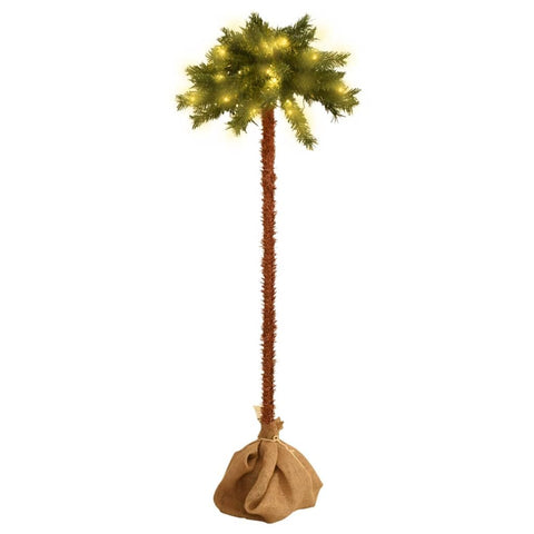 vidaXL - Artificial Palm Tree with 120 LEDs, 59.1" High, Indoor Decoration, Green and Brown, Tropical Ambience, Easy Assembly Required