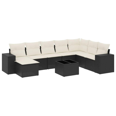 vidaXL Patio Sofa Set with Cushions 9 Piece, Outdoor Conversation Set, Sectional Sofa for Balcony Garden, Modern Style, Black Poly Rattan