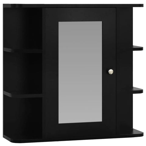 vidaXL Bathroom Mirror Cabinet with Storage Compartments, Contemporary-Style, Durable MDF and Glass Construction, Black, 26"x6.7"x24.8" Measurements